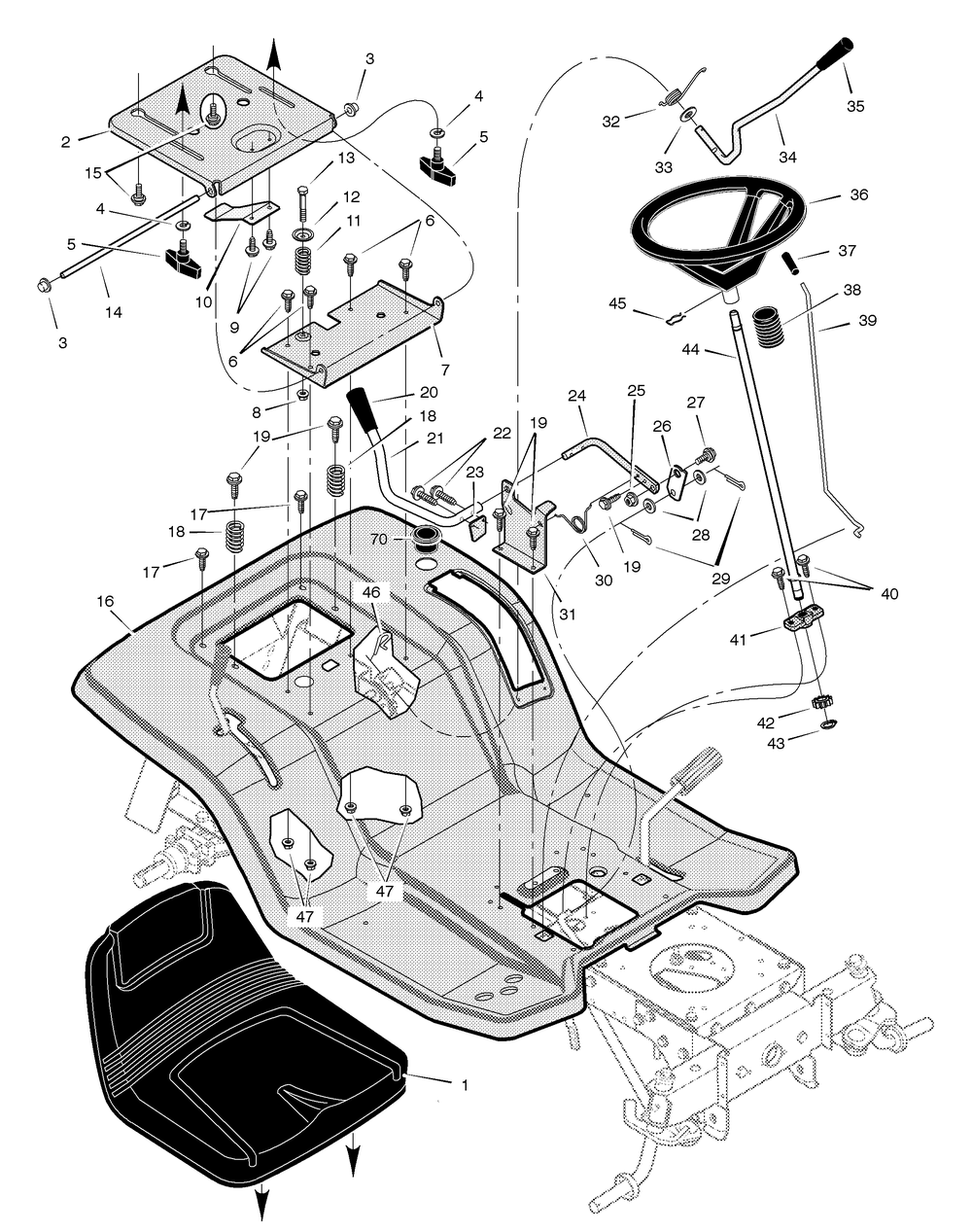 Seat Deck Diagram and Parts List for 461008X692A 2003 Briggs and Stratton Lawn Tractor